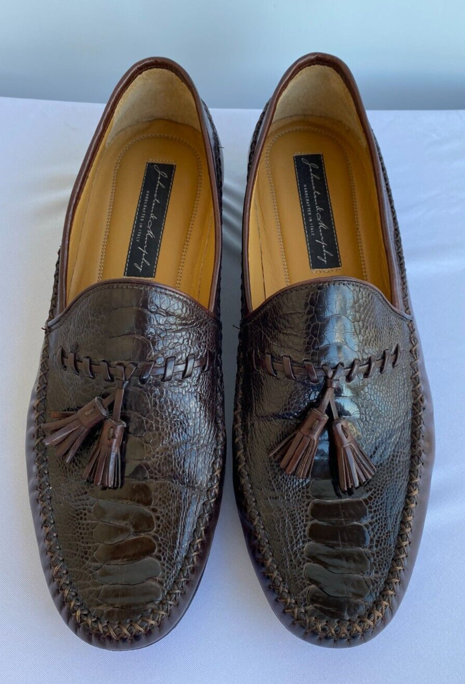 Johnston & Murphy Handcrafted Burgundy Loafer Shoes 9M Genuine Ostrich Italy
